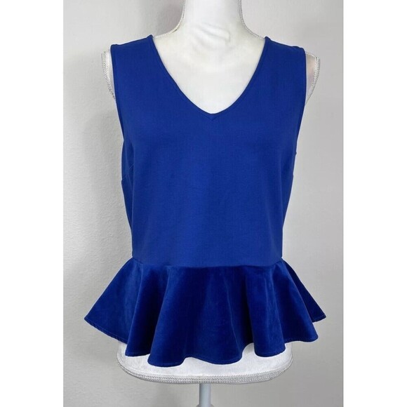 J. Crew Scuba Knit Velvet Peplum Royal Blue Sleeveless Top Size Small (4/6) - Picture 5 of 10